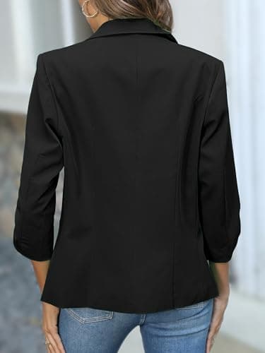 ELLEVEN Womens Blazer Business Casual Suit Jacket Slim Fit Fitted Ruched 3/4 Sleeve Petite Crop Blazer Dressy Full Lining Lightweight Outfits Coat Cardigan with Padded Shoulder Black XX-Large - Image 3