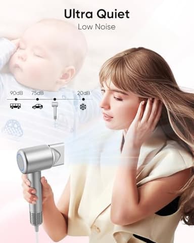 Hair Dryer, High-Speed Ionic Low Noise Blow Dryer for Fast Drying, Birthday Christmas Gifts for Women Men Mom Dad, Thermo-Control Quiet Compact Hair Blow Dryer for Travel Salon, Silver - Image 4
