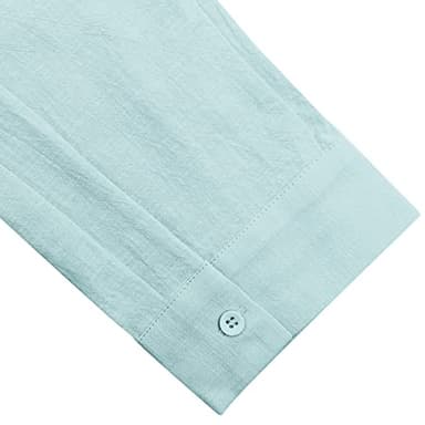 JEKAOYI Button Down Linen Shirts for Men Casual Long Sleeve Regular Fit Cotton Beach Shirts with Pocket Mint Blue - Image 5