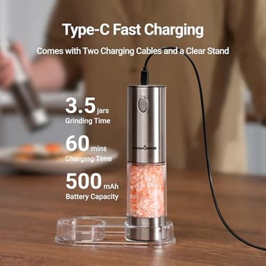 ThermoMaven Upgraded Larger Capacity Electric Salt and Pepper Grinder Set, 110ml Rechargeable Salt and Pepper Shaker with LED light, Stainless Steel Automatic Pepper Mill with 6 Adjustable Coarseness - Image 4