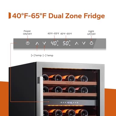 Ca'Lefort Wine Fridge & Cooler - 24 Inch 46 Bottle Wine Cooler Refrigerator, 40-65°F Dual Zone Wine Refrigerator Glass Door, 3 LED Built-in or Freestanding Fridge for Home/Bar/Kitchen (5.65 cu.ft) - Image 3