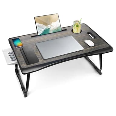 Amaredom Laptop Bed Desk Tray Bed Table, Foldable Portable Lap Desk with Storage Drawer and Cup Holder for Eating Breakfast on Bed/Couch/Sofa-Black - Image 1