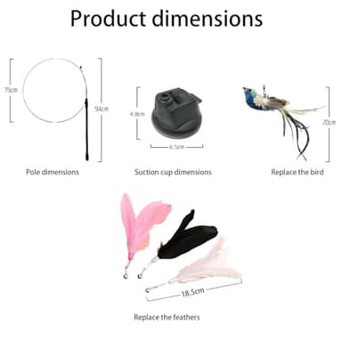 Pawdea 9PCS Flying Bird Cat Toy Set, Interactive Cat Toys with 2 Flexible Wands & Strong Suction Base, 3 Natural Bird Feather Attachments & Bell, Fun Play for Indoor Kittens, Engaging Toy Set - Image 5