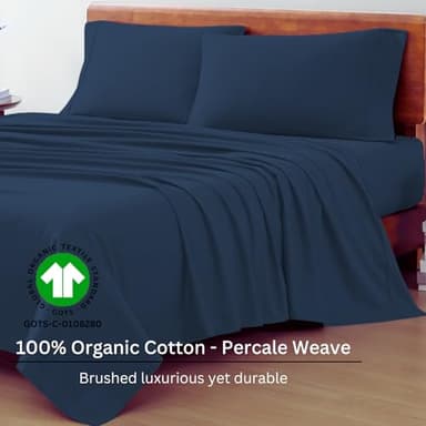 LANE LINEN 100% Organic Cotton Twin Bed Sheet Set, Luxury Hotel Style Fade Resistant Deep Pocket Machine Washable Twin Size Sheet Set, Eco Friendly Mercerized Cotton Sheets- Estate Blue - Image 3