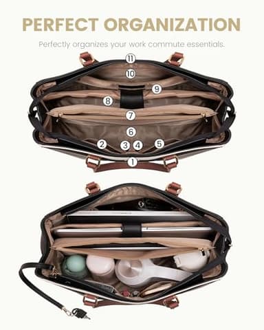 LOVEVOOK Laptop Tote Bag for Women, Work Bags Teacher Tote Bag, Waterproof Leather Computer Bag, Business Laptop Purse Office Handbag Professional Briefcase, 17 Inch, Black-Beige-Brown - Image 3