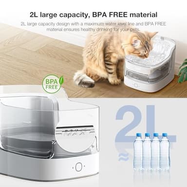PETGUGU Cat Water Fountain, Automatic Water Dispenser, 2L Pet Water Fountain Transparent Water Tank, 8 Layers Filters Cat Fountain Dog Water Fountain Wireless Pump 2.4G WiFi PF1L - Image 7
