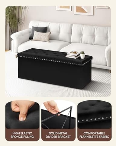 B FSOBEIIALEO Storage Ottoman Bench, Folding Tufted Ottomans with Storage, Extra Large 140L Footrest Bench for Bedroom, Luxury Velvet Fabric 43 Inches Black - Image 5