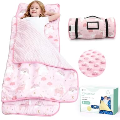 ACRABROS Toddler Nap Mat with Pillow and Blanket, Extra Large Rolled Napping Mats,Slumber Bags for Boys Girls,Kids Sleeping Bag for Daycare, Preschool Travel Camping, Unicorn - Image 1