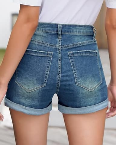 LookbookStore Denim Jean Shorts for Women Summer High Waisted Short Jeans Cuffed Casual Denim Shorts Vintage Medium Blue Size Large - Image 3