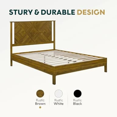 Bme Ethan Queen Bed Frame with Diamond Headboard, Mid-Century Modern, Solid Acacia Wood, No Box Spring Needed, Fits All Mattresses, Rustic Brown - Image 9