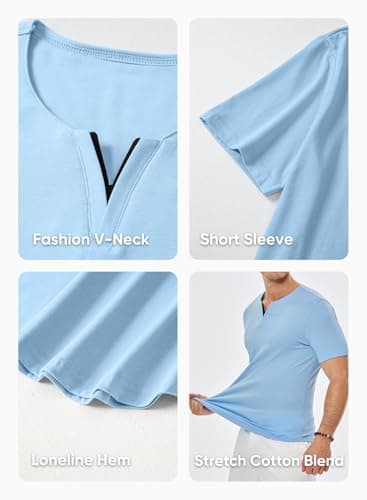 JMIERR Men's Muscle Shirt V Neck Slim Longline Short Sleeve Basic Shirt Gym Workout Athletic Tees Shirts for Sports, US 46(XL), Sky Blue - Image 5