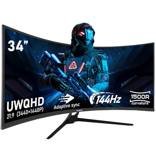 Gawfolk 34 Inch Ultrawide Curved 144Hz Gaming Computer Monitor 1500R PC Screen 21:9 UWQHD (3440x1440),Adaptive Sync,178° Viewing Angle,HDMI、Display Port,Compatible with Wall mounting - Black, GF340A - Image 1