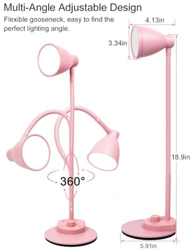 BOHON Cute Desk Lamp with USB Charging Port, Pink Lamp 3 Color Modes Dimmable LED Reading Lamp, Flexible Gooseneck Auto Dimming Table Task Light for Home Office Dorm Bedside, Pink - Image 7
