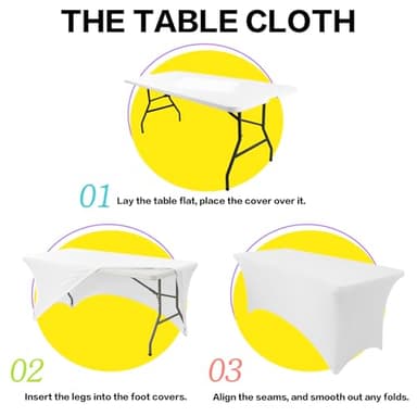 Heochy 2 Pack 6FT Table Cloth for Rectangle Tables - White Tablecloth Rectangular Fitted Stretch Spandex Table Covers 6 ft for Birthday, Cocktail, Wedding, Banquet Spring Outdoor Party - Image 6