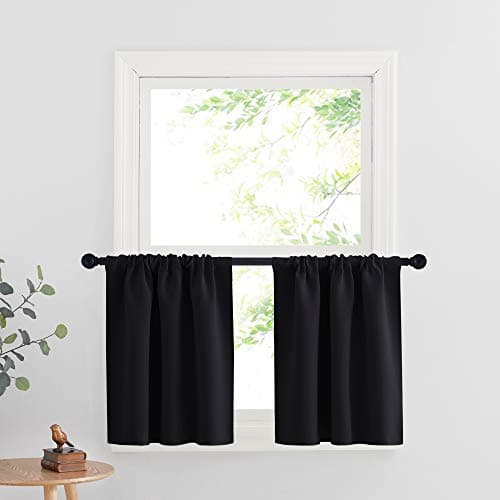 RYB HOME Blackout Curtains for Kitchen, Over Sink Privacy Curtains Window Decor, Thermal Insulating Drapes for Bathroom Cafe Bedroom Small Window, W 42 x L 24 inch, Black, 2 Panels - Image 1
