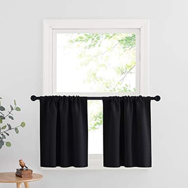 RYB HOME Blackout Curtains for Kitchen, Over Sink Privacy Curtains Window Decor, Thermal Insulating Drapes for Bathroom Cafe Bedroom Small Window, W 42 x L 24 inch, Black, 2 Panels - Image 1