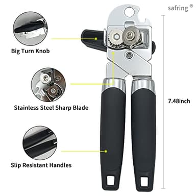 Safring Can Opener Manual, Handheld Strong Heavy Duty Stainless Steel Can Opener, Comfortable Handle, Sharp Blade Smooth Edge, Can Openers with Multifunctional Bottle Opener - Image 3