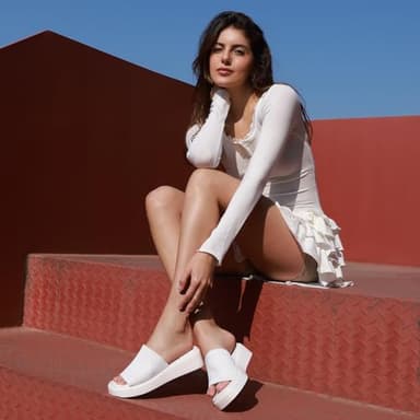 Leevar White Platform Sandals for Women - Soft Memory Foam Padded Platform Wedges Sandals - Womens Backless Slip On Platform Slides - Comfy Square Open Toe Mules White Platform Slippers for Women - Image 6