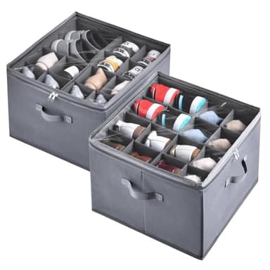 INSTY 2 Pack Shoe Organizer for Closet,Fits up to 32 Pairs,Adjustable Dividers for Shoe Storage,Fabric Shoe Storage Bins with Clear Cover,Grey - Image 1