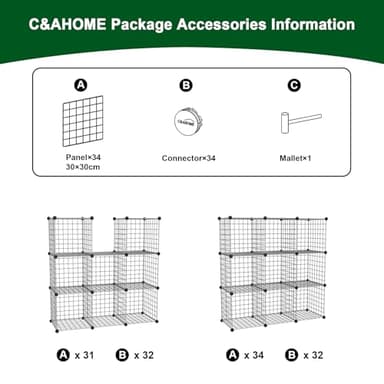 C&AHOME Wire Cube Storage, 9 - Cube Organizer Metal C Grids, Modular Shelves Units, Closet Organizer, Ideal for Home, Office, Living Room, 36.6”L x 12.4”W x 48.4”H, Silver Gray UWCS3009G - Image 7
