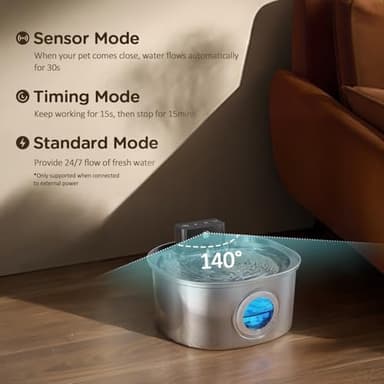 Voluas Stainless Steel Wireless Cat Water Fountain: 3.2L/108oz 3-Modes Pet Drinking Fountain Indoor Cordless Motion Sensor with 4200mAh Rechargeable Battery Operated - Image 2