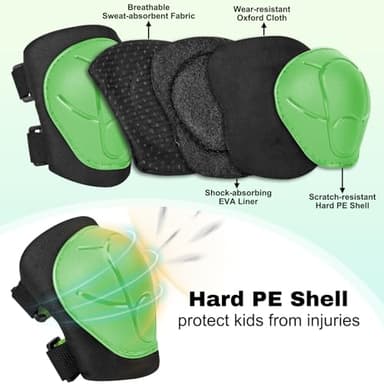 FIODAY Knee Pads for Kids Knee and Elbow Pads Wrist Guards Adjustable Protective Gear Set for Girls Boys Inline Skating Biking Skateboard Scooter Knee Pads,Green,3-8 Years - Image 4