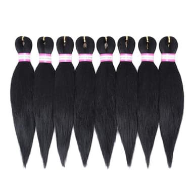 Pre Stretched Braiding Hair Extensions Black 12 Inch 8 Packs Kids Girls Braiding Hair Natural Easy Braid Hot Water Setting Professional Soft Synthetic Yaki Straight Texture (#1B) - Image 1