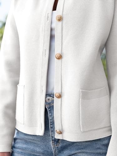 ANRABESS Women Striped Cardigan Sweaters Button Down Cropped Knit Lady Jackets Coat 2025 Fall Outfits Trendy Clothes White Small - Image 6