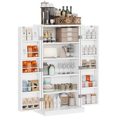 Shintenchi Kitchen Pantry Cabinet,5 - Layer Storage Cupboard with Adjustable Shelves for Organizing and Storing Food Items,47'' Versatile Buffet Sideboard for Kitchen, Bathroom and Laundry,White - Image 5