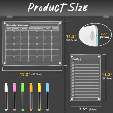 DIYMAG Magnetic Calendar for Refrigerator Fridge White Board Dry Erase Whiteboard Acrylic Magnet Clear Checklist Chalkboard Apartment Decor Monthly Wall Meal Planner 4 Pack with 6 Colors Markers - Image 2