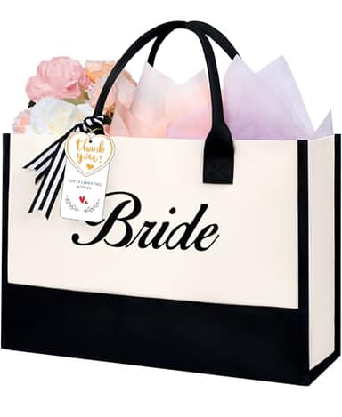 BAGAIL Initial Tote Bag, Personalized Birthday Gifts for Women, Teacher, Friends, Mom, Wedding, Monogrammed Beach Bag(1pcs-Ivory, Bride) - Image 1
