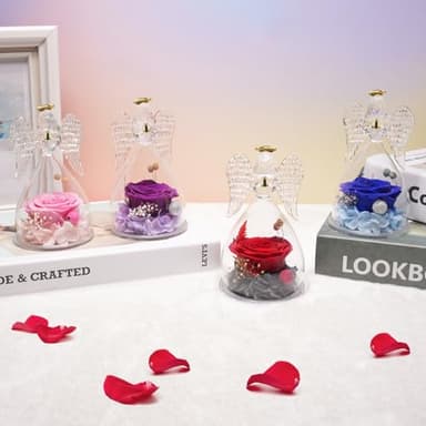 Miofula Preserved Flower Rose Birthday Gifts for Mom, Angel Figurines with Forever Real Rose Gifts for Her Mom Grandma, Unique Angels Gifts for Mothers Day Christmas Anniversary Birthday (Red) - Image 6