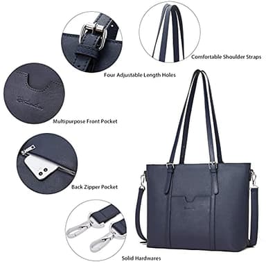 BOSTANTEN Women Leather Laptop Tote Office Shoulder Handbag Vintage Briefcase 15.6 inch Computer Work Purse Blue - Image 6