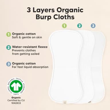 Organic Burp Cloths Baby Boy & Girl - 5-Pack Super Absorbent Cotton Burping Cloths for Babies, Soft & Plush Newborn Spit Up Rags, Infant Towels for Milk Spit Up, Unisex, Large 21" x 10" (Soft White) - Image 4