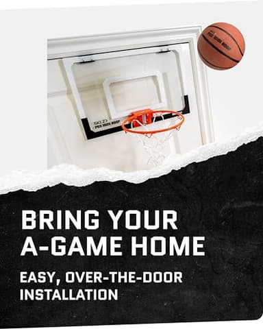 SKLZ Pro Mini Basketball Hoop - 18" x 12" Clear, Shatterproof Backboard, Breakaway Rim, Heavy Duty Net, & 5" Ball - Easy Mount Padded, Slide-On Over-Door Mounts - Suitable for Office, Dorm, Bedroom - Image 7