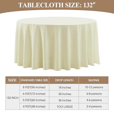 Aocoz Round Tablecloth 132 Inch 10 Pack Ivory Tablecloths Washable Decorative Linen Polyester Table Clothes Cover for Dining Table Banquets Buffet Parties and Wedding - Image 6