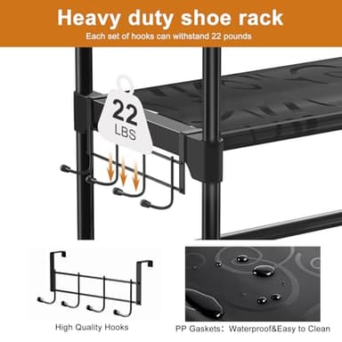 WOWLIVE 9 Tiers Shoe Rack Shoe Storage Shoe Organizer 30-35 Pairs Shoe Tower Unit Shelf Durable Metal Pipes with Plastic Connectors Stackable Cabinet Black(SSS2B9) - Image 6