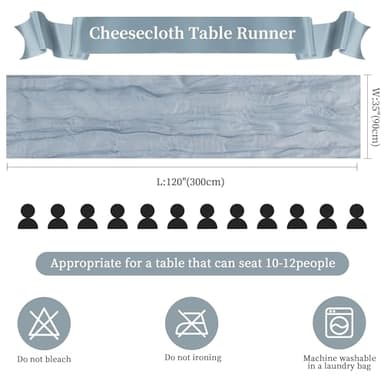 24 Pack Dusty Blue Cheesecloth Table Runner 10FT Long Boho Gauze Table Runner Rustic Sheer Runner for Wedding Bridal Baby Shower Birthday Party Table Decor Thanksgiving Christmas Decorations - Image 2