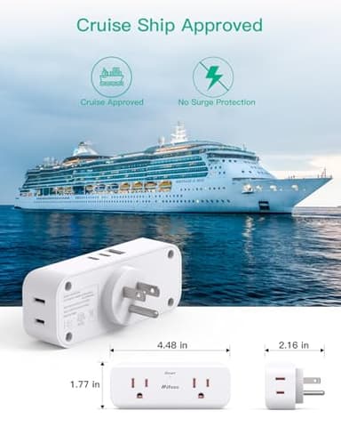 Outlet Extender, 4 Outlet Extension with 1 USB-A 2 USB-C Wall Charger, Multi Plug Outlet Splitter, Electric Wall Outet Expander for Travel, Home, Office, Dorm, Cruise Ship Essentials - Image 5