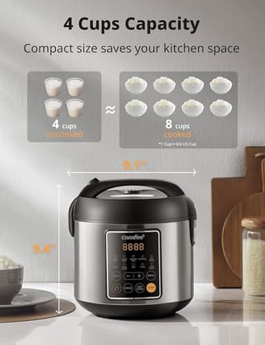 COMFEE' Rice Cooker, 4 Cups Uncooked, 8 Cups Cooked Slow Cooker, 2 Qt Small Multicooker with 10 Presets, Steamer & Grain Cooker, Non-Stick Inner Pot - Image 3
