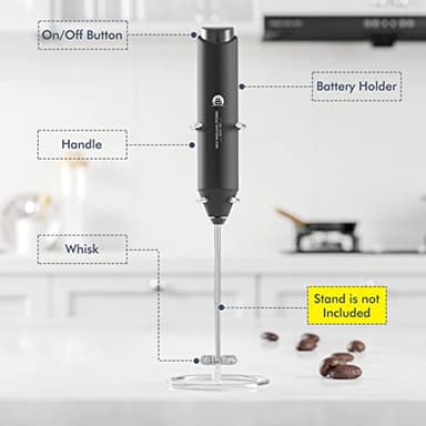 Powerful Milk Frother Wand - Mini Handheld Milk Frother with Stainless Steel Whisk - Battery-Powered Drink Mixer for Coffee, Lattes, Cappuccinos, Matcha - Coffee Enthusiasts Gift - Black - Image 5