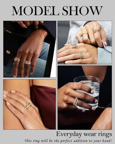 TLY Stackable Gold Rings for Women 18K Gold Plated Interlocking Ring Stack Set Gold Silver Mixed Metal Statement Rings Waterproof Dainty Cubic Zirconia CZ Fashion Connected Band Thumb Ring Size 4-11 Christmas Gifts Stocking Stuffers - Image 5