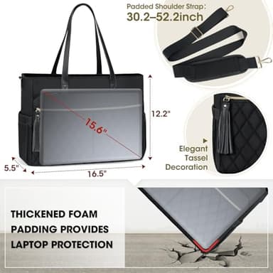 RAINSMORE Laptop Bag for Women 15.6Inch Teacher Tote Bag Work Bags for Women Nurse Bag Professional Laptop Tote Computer Messenger Laptop Briefcase Large Handbag for Office College Nursing, Black - Image 6