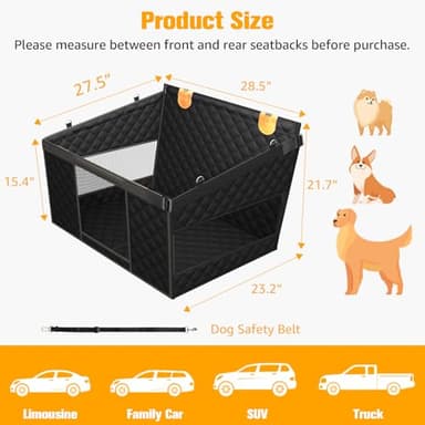 PETICON Large Dog Car Seat, Back Seat Extender for Dogs with 3 Mesh Windows, Waterproof Medium Carseat for Dogs with Hard Bottom, Pet Seat Cover for Cars, Trucks and SUVs (Black) - Image 2