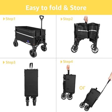 ROSONG Collapsible Wagon Cart with Wheels Foldable - Folding Utility Heavy Duty Wagons Carts for Grocery Sports Garden Shopping Camping Wheelbarrows (Black, 120L) - Image 7