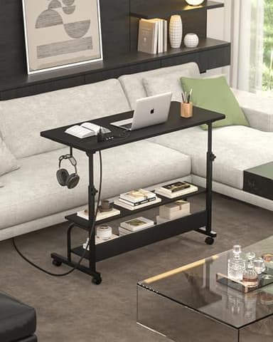 Armocity Height Adjustable Standing Desk with Power Outlets, 32" Manual Stand Up Desk with Storage Shelves Small Mobile Rolling Computer Desk Portable Laptop Table with Wheels for Home Office, Black - Image 8