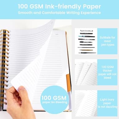 Hardcover Spiral Notebook with Tabs 8"x10" Large Spiral Lined Journals for Women with Dividers 240 Pages College Ruled Composition Notebook 5 Subject Notebook for Work, Back to School, Gifts, Blue - Image 6