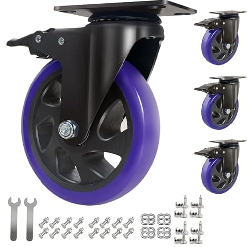 6 Inch Caster Wheels 3000lbs,Heavy Duty Casters Set of 4 with Brake, No Noise Polyurethane Swivel Caster Wheels for Cart,Furniture,Workbench(Free Screws & Spanners) - Image 1