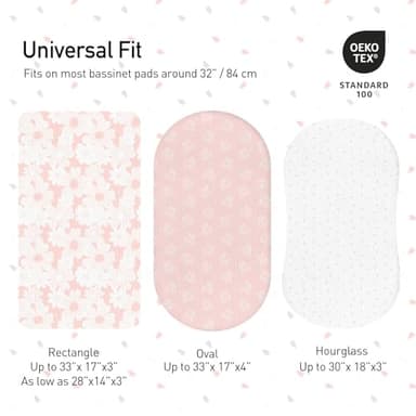Gllquen Baby Muslin Bassinet Sheets 3 Pack, Breathable Elastic Cozy Fitted Cotton Bassinet Mattress Sheet for Baby Boy Girls, Fit for Hourglass Oval Rectangular Cradle Pad Sheets 33"x17" (Pink) - Image 7