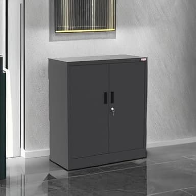 BESFUR Metal Storage Cabinet 36" H, Black Steel Locking Cabinet with 2 Lockable Doors and 2 Adjustable Shelves for Home Office, Garage, School, Apartment, Warehouse - Image 2